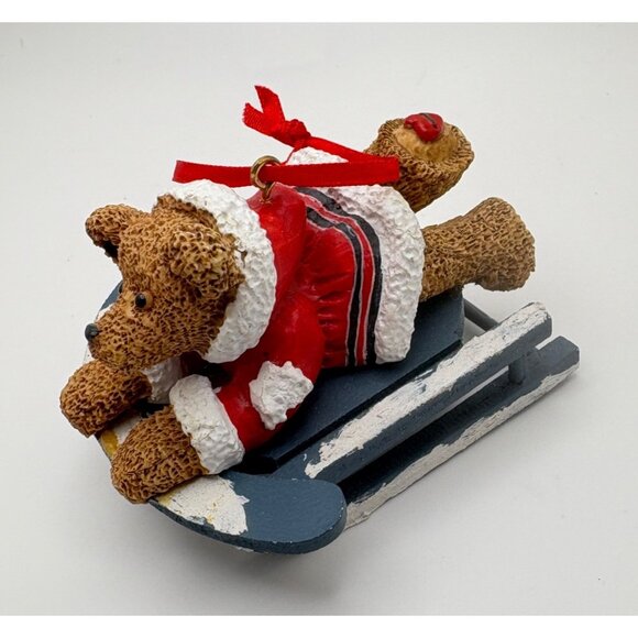 Kurt S Adler Holly Bearies Christmas Tree Ornament Sledding Santa Bear - Picture 2 of 7
